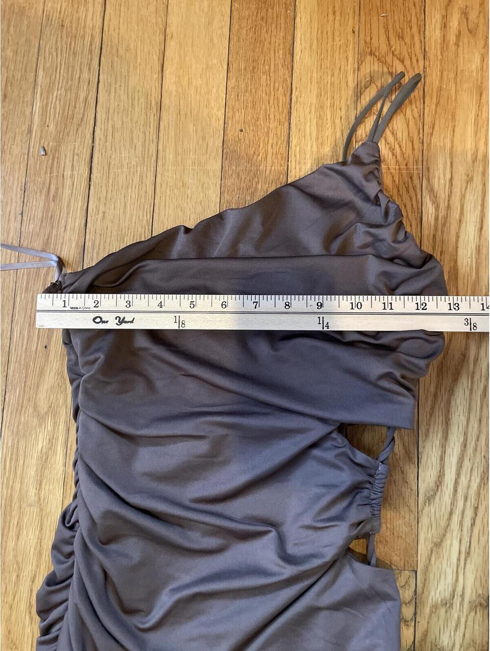 Princess Polly Klara Mini One Shoulder Cut Out Ruched Brown Size 4 - Picture 4 of 6